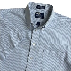 Stafford Shirt Mens 16.5 White Blue University Stripe OCBD Oxford Short Sleeve